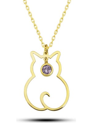 DMR Elegance Gümüş Haziran Ayı Doğum Taşı Kedi Kadın Kolye