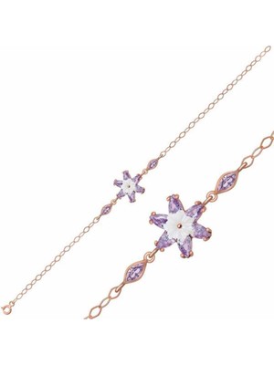 DMR Elegance Gümüş Rose Lila Lotus Çiçeği Bileklik