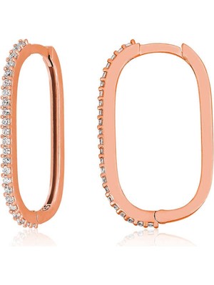 DMR Elegance Gümüş Rose Zirkon Taşlı Halka Kadın Küpe