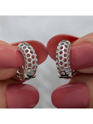 DMR Elegance Gümüş Petek Desenli Halka Kadın Küpe