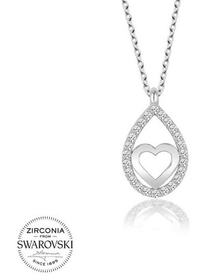 DMR Elegance Swarovski Taşlı Gümüş Damla Kalp Bayan Kolye
