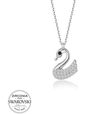 DMR Elegance Swarovski Taşlı Gümüş Kuğu Bayan Kolye