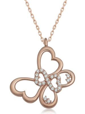 DMR Elegance Gümüş Rose Sonsuzluk Kelebek Kadın Kolye