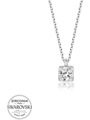 DMR Elegance Swarovski Taşlı Gümüş Tektaş Bayan Kolye