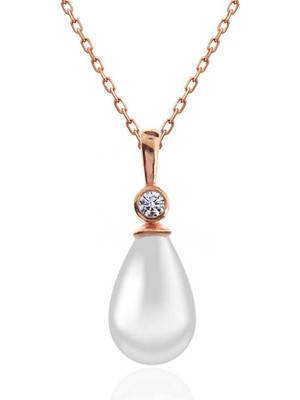 DMR Elegance Gümüş Rose Damla Rose Inci Kadın Kolye