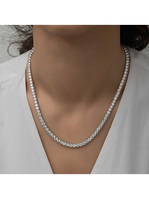 DMR Elegance Gümüş 6 mm Beyaz Taşlı Su Yolu Kadın Kolye