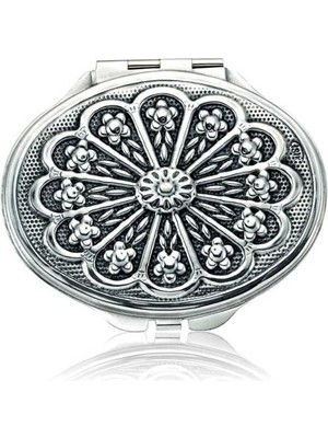 DMR Elegance Gümüş Papatya Motifli Kapaklı Oval El Aynası