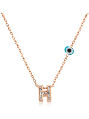 DMR Elegance Gümüş Rose 3 Boyutlu Nazarlı Harf Bayan Kolye