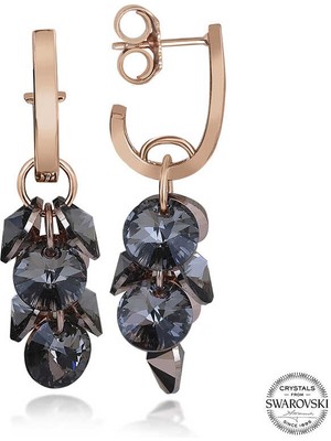 DMR Elegance Swarovski Crystal Taşlı Gümüş Salkım Sallantılı Çivili Kadın Küpe