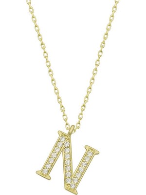 DMR Elegance Gümüş Gold N Harfi Kadın Kolye