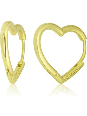 DMR Elegance Gümüş Gold Loved Yazılı Taşsız Kalp Kadın Küpe