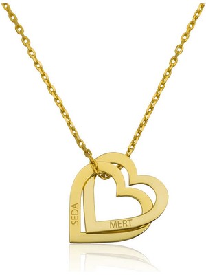 DMR Elegance Gümüş Gold Kişiye Özel Kalpler Kolye