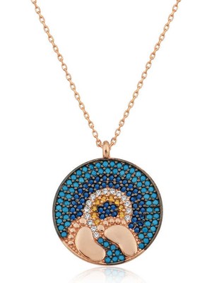 DMR Elegance Gümüş Rose Nazarlı Bebek Ayak Izi Bayan Kolye