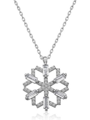 DMR Elegance Gümüş Baget Taşlı Kar Tanesi Kolye