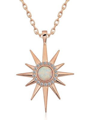 DMR Elegance ​Gümüş Rose Beyaz Opal Taşlı Kutup Yıldızı Kolye