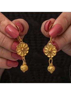 DMR Elegance ​gümüş Gold Sallantılı Trabzon Kazaz Kadın Küpe