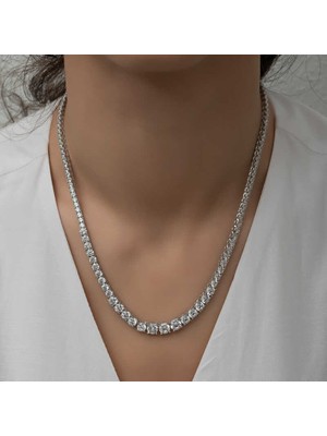 DMR Elegance Gümüş Süzme Beyaz Taşlı Su Yolu Kadın Kolye
