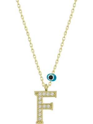 DMR Elegance Gümüş Nazar Gold F Harfi Kadın Kolye