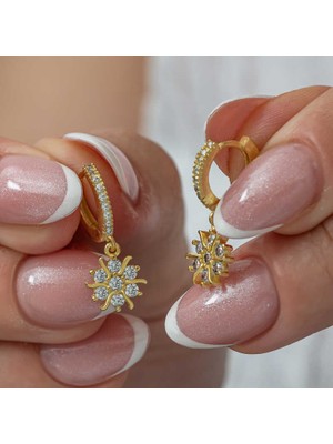 DMR Elegance Gümüş Gold Sallantılı Güneş Kadın Küpe