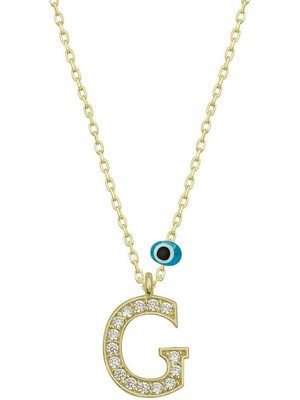 DMR Elegance Gümüş Nazar Gold G Harfi Kadın Kolye