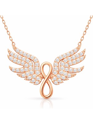 DMR Elegance Gümüş Rose Melek Kanadı Sonsuzluk Kadın Kolye