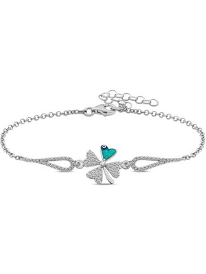 DMR Elegance Gümüş Nazarlı Yonca Bileklik