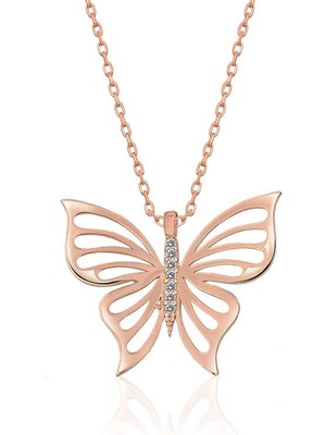 DMR Elegance ​gümüş Rose Bahar Kelebeği Bayan Kolye