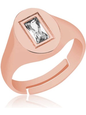 DMR Elegance ​Gümüş Ayarlanabilir Rose Baget Taşlı Şovalye Yüzük