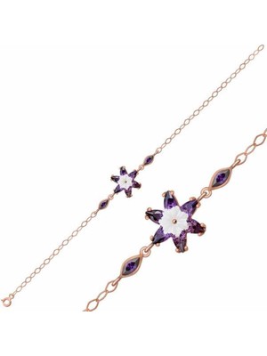 DMR Elegance Gümüş Rose Mor Lotus Çiçeği Bileklik