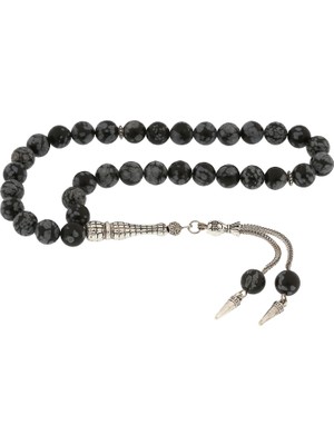 DMR Elegance ​doğaltaş Metal Püsküllü Obsidyen Taşı Tesbih