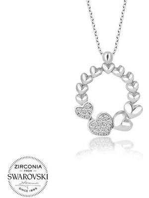 DMR Elegance Swarovski Taşlı Gümüş Çember Kalp Bayan Kolye