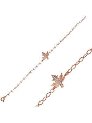 DMR Elegance Gümüş Rose Çınar Yaprağı Kadın Bileklik