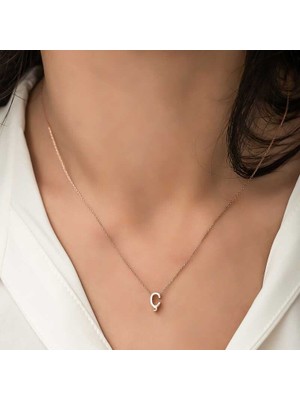 DMR Elegance Gümüş Rose 3 Boyutlu Ç Harf Bayan Kolye