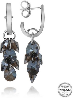 DMR Elegance Swarovski Crystal Taşlı Gümüş Salkım Sallantılı Çivili Kadın Küpe