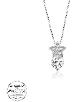 DMR Elegance Swarovski Taşlı Gümüş Yıldız Tektaş Bayan Kolye