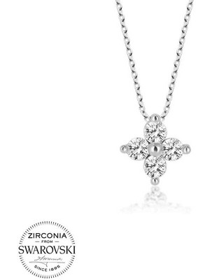DMR Elegance Swarovski Taşlı Gümüş Çiçek Bayan  Kolye