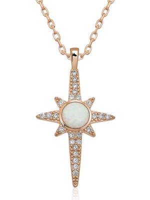 DMR Elegance ​gümüş Beyaz Opal Taşlı Kuzey Yıldızı Kolye