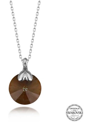 DMR Elegance Swarovski Crystal Kahverengi Taşlı Gümüş Kadın Kolye