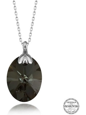 DMR Elegance Swarovski Crystal Taşlı Oval Gümüş Kadın Kolye