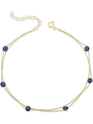 DMR Elegance Gümüş Gold Çift Zincirli Nazar Halhal