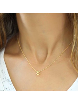 DMR Elegance Gümüş Gold 3 Boyutlu S Harf Bayan Kolye