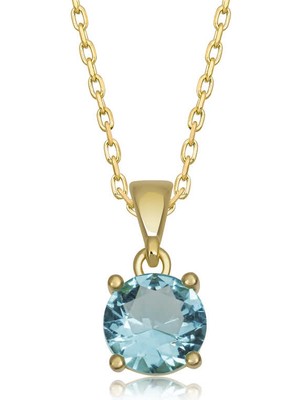 DMR Elegance Gümüş Gold Turkuaz Yuvarlak Taşlı Kadın Kolye