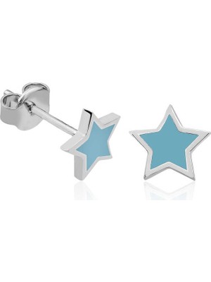 DMR Elegance Gümüş Fosforlu Mavi Yıldız Küpe