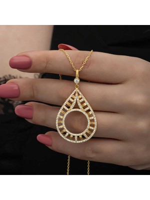 DMR Elegance Gümüş Gold Kaplama Damla Çeyrek Takılabilen Kadın Kolye