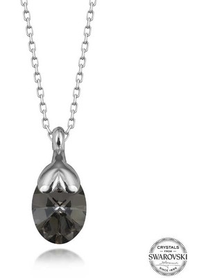 DMR Elegance Swarovski Crystal Taşlı Oval Gümüş Kadın Kolye