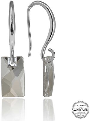DMR Elegance Swarovski Crystal Taşlı Gümüş Beyaz Baget Sallantılı Kadın Küpe