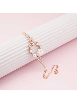 DMR Elegance Gümüş Rose Kalp Manolya Çiçeği Kelebek Kadın Bileklik