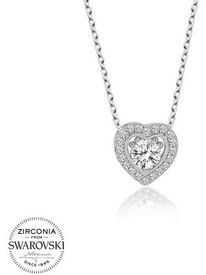 DMR Elegance Swarovski Taşlı Gümüş Kalp Bayan Kolye