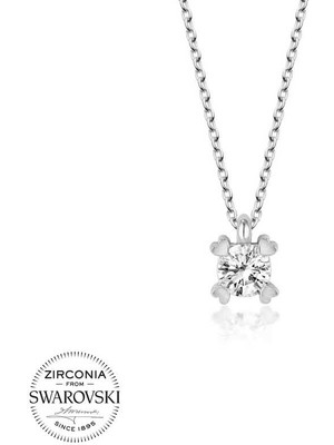 DMR Elegance Swarovski Taşlı Gümüş Tektaş Bayan Kolye