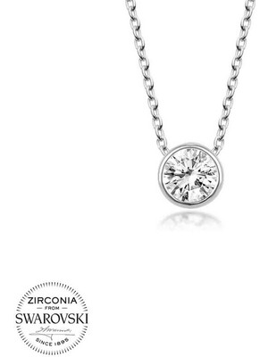DMR Elegance Swarovski Taşlı Gümüş Tektaş Bayan Kolye